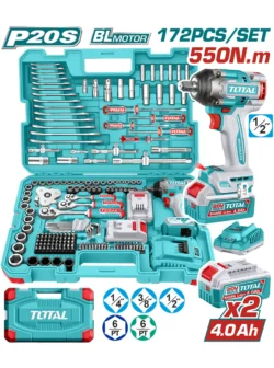 llave de impacto inalámbrica 1/2 500 Nm TOTAL con batería 4 Ah y kit de herramientas 172 piezas