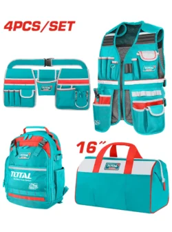kit mochila chaleco bolso 16 pulgadas y cinturón porta herramientas TOTAL TOS230912 para organización