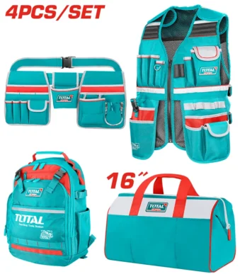 kit mochila chaleco bolso 16 pulgadas y cinturón porta herramientas TOTAL TOS230912 para organización