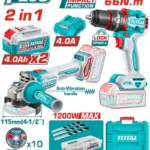 combo pulidora inalámbrica y taladro percutor 1/2 TOTAL con 2 baterías 4 Ah