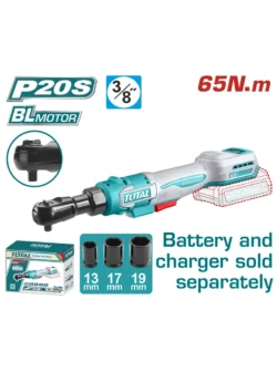 rachet inalámbrico 3/8 65 Nm TOTAL TDRLI206521 con 3 copas para trabajos mecánicos