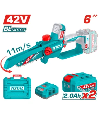 sierra de cadena inalámbrica 6 pulgadas 42V TOTAL con 2 baterías 2 Ah para poda y corte