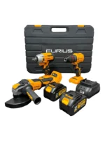 LLAVE IMPACTO 213B + TALADRO 2113 + PULIDORA FAG20B + 2 BATERÍAS 4AH + CARGADOR FURIUS FB213KIT