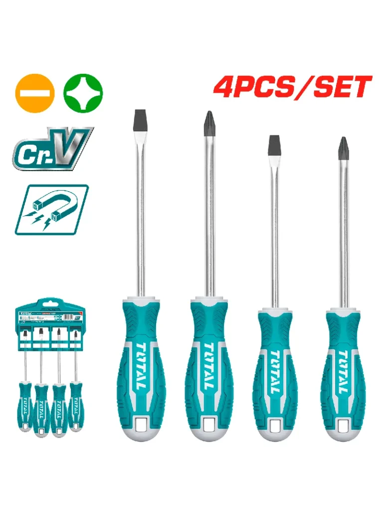 JUEGO DE 4 DESTORNILLADORES THT250604 TOTAL TOOLS