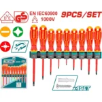 JUEGO DE 9 DESTORNILLADORES AISLADOS 1000V PALA Y ESTRELLA THT2K0458 TOTAL TOOLS