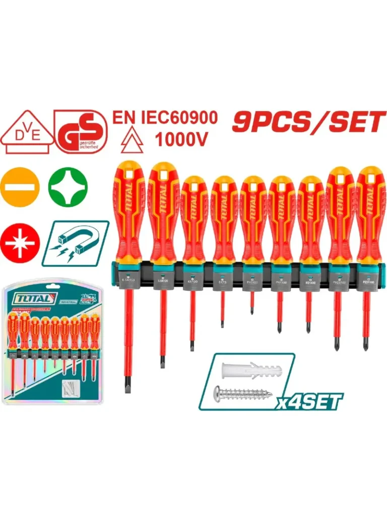 JUEGO DE 9 DESTORNILLADORES AISLADOS 1000V PALA Y ESTRELLA THT2K0458 TOTAL TOOLS