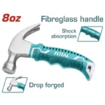 MARTILLO DE UÑA DE 8 OZ MANGO DE FIBRA THTM7386D TOTAL TOOLS