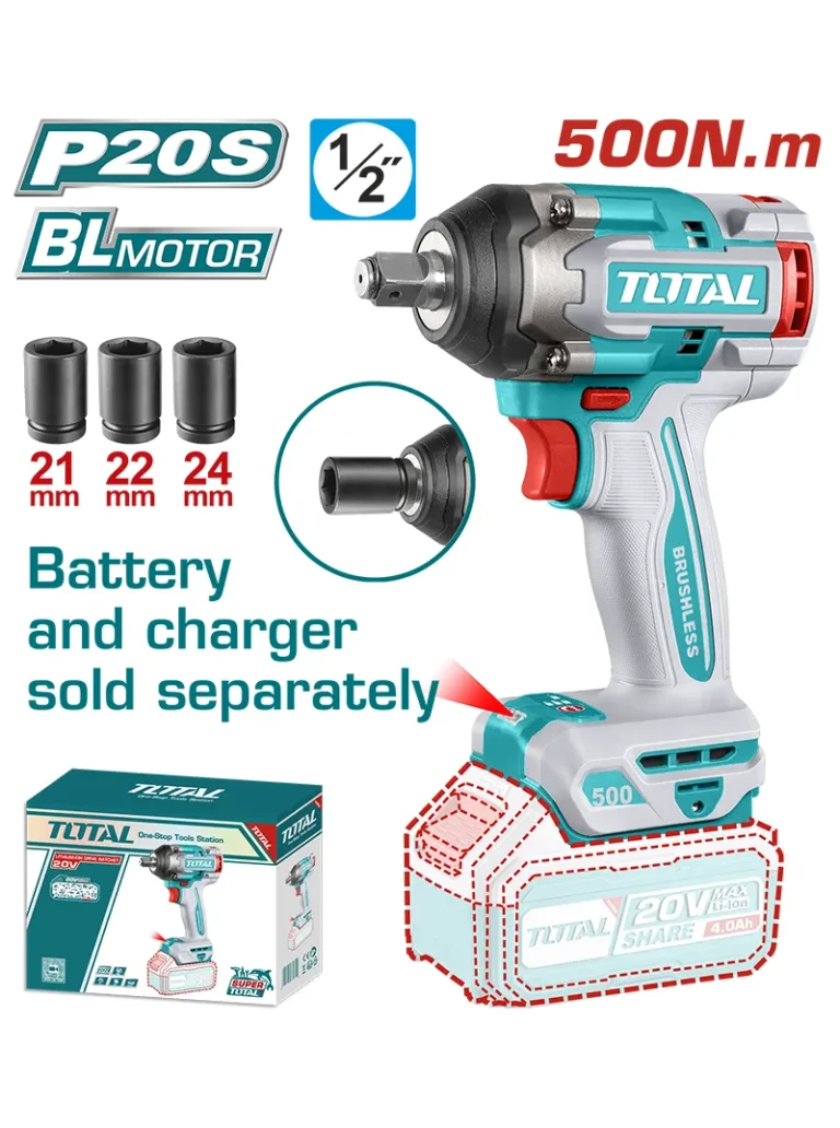 LLAVE DE IMPACTO INALÁMBRICA DE 20V 1/2" CON 3 COPAS TIWLI20501 TOTAL TOOLS