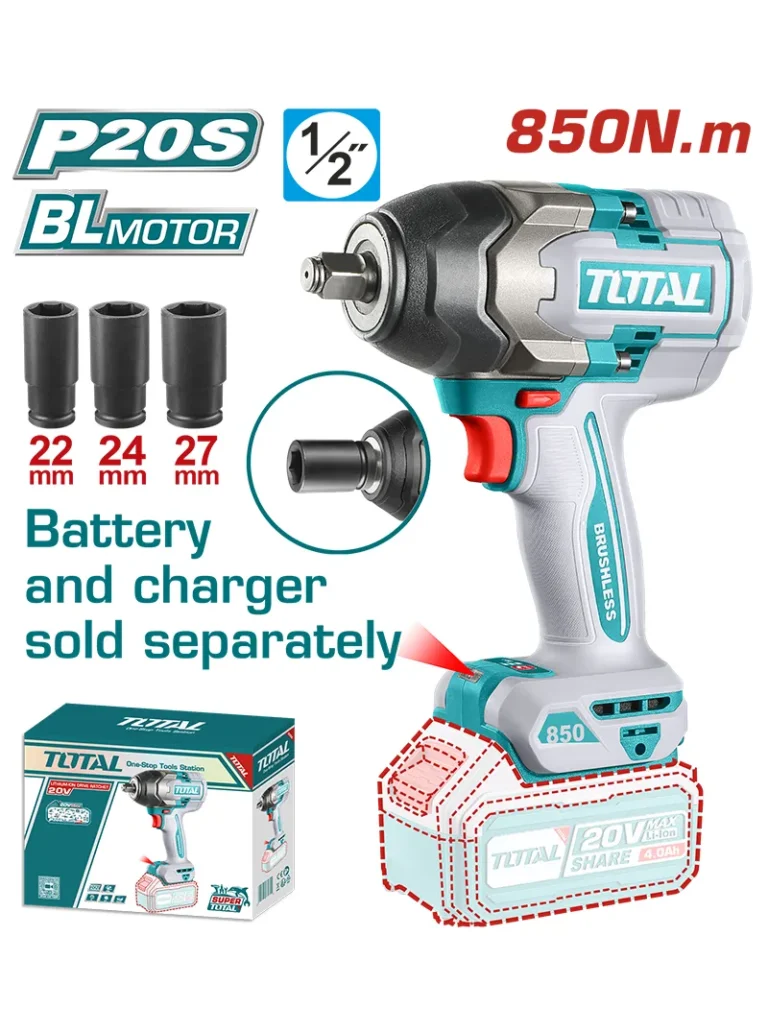 LLAVE DE IMPACTO INALÁMBRICA DE 1/2" CON 3 COPAS TIWLI20851 TOTAL TOOLS