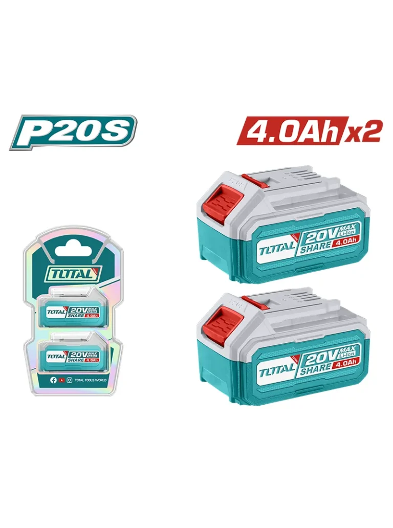 JUEGO DE 2 BATERÍAS RECARGABLES DE LITIO 20V 4AH TOSLI240312 TOTAL TOOLS