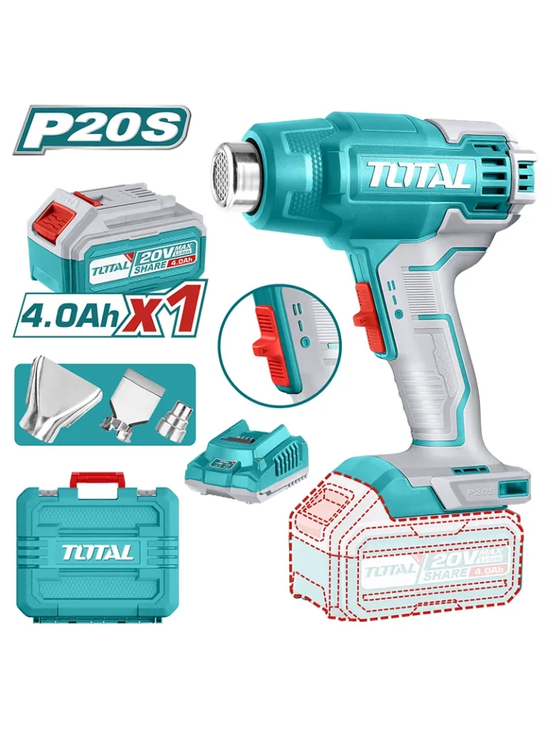 PISTOLA DE CALOR INALÁMBRICA CON 1 PILA 4 AH + CARGADOR UTBLI20025 TOTAL TOOLS