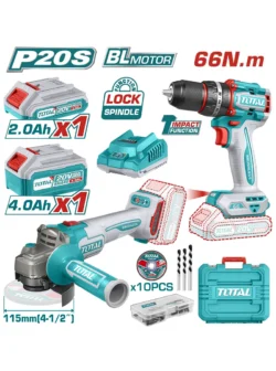 PULIDORA INALÁMBRICA 20V + TALADRO PERCUTOR 1/2" UTCKLI20273 TOTAL TOOLS
