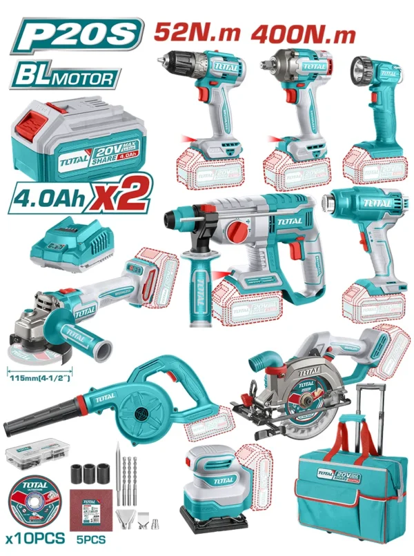 COMBO 9 HERRAMIETAS INALÁMBRICAS INDUSTRIALES 20 V UTCKLI2098 TOTAL TOOLS
