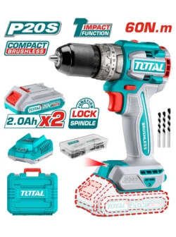 TALADRO INALÁMBRICO PERCUTOR 1/2" CON 2 PILAS UTIDLI20602 TOTAL TOOLS