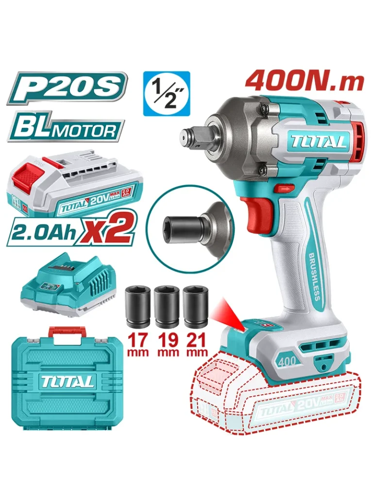 LLAVE DE IMPACTO INALÁMBRICO DE 1/2" 2 PILA CON 3 COPAS TOTAL TOOLS