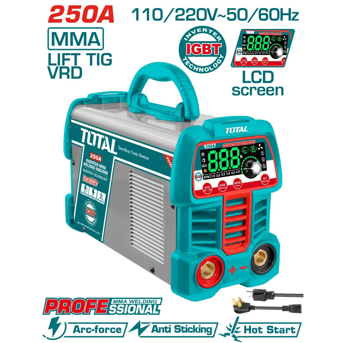 EQUIPO INVERSOR DE SOLDADURA 110/220V 250AH UTW225069 TOTAL TOOLS
