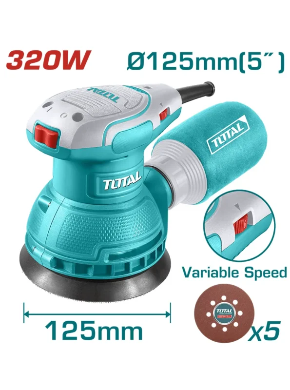 LIJADORA INDUSTRIAL ROTO ORBITAL 5" 320W UTF2131256 TOTAL TOOLS
