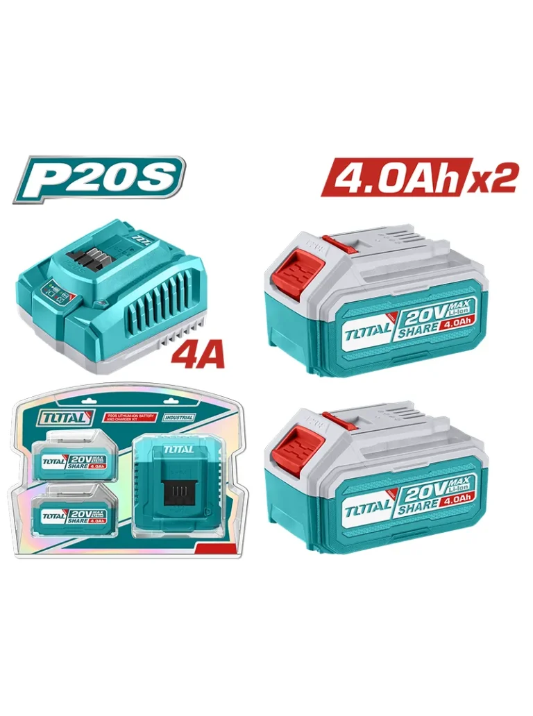 KIT DE 2 BATERÍAS 20V 4 AH + CARGADOR CARGA RÁPIDA UTFBCPK1424 TOTAL TOOLS