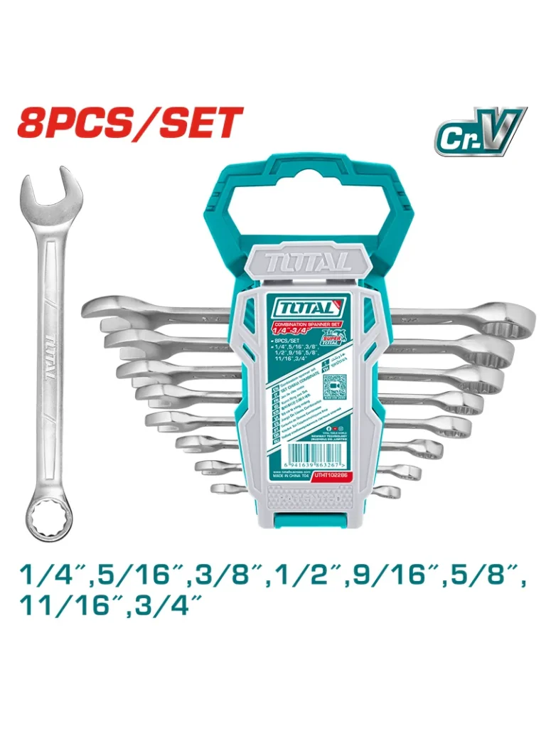 LLAVE COMBINADA JUEGO 8 PIEZAS 1/4" A 3/4" UTHT102286 TOTAL TOOLS