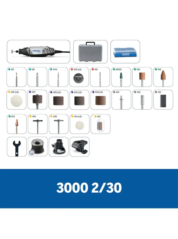 MOTOTOOL 30 ACCESORIOS + GUAYA 3000PP DREMEL