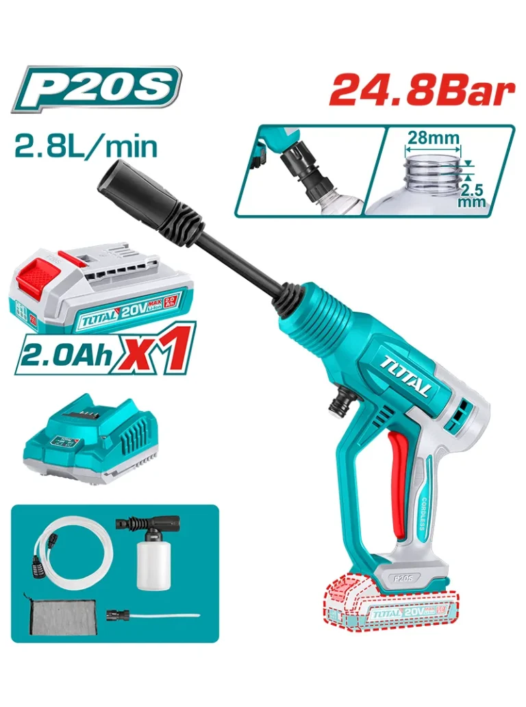 Hidrolavadora Portátil Inalámbrica TOTAL 20V con Batería 2Ah y Cargador