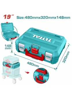 caja de herramientas plástica apilable 19 x 12.5 x 5/8 pulgadas TOTAL TPBXS102 para almacenamiento y organización