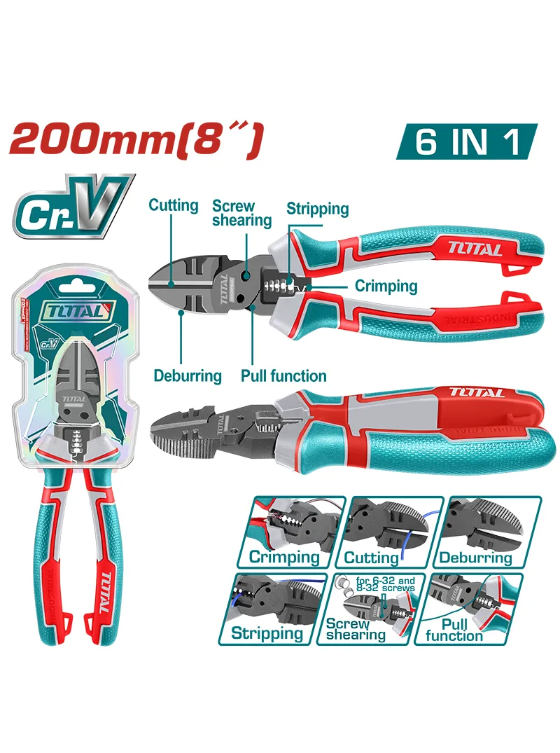 ALICATE CORTAFRIO LATERAL INDUSTRIAL 8 MULTI-FUNSION 6 EN 1 TOTAL THTMF386 ALICATE CORTAFRIO LATERAL INDUSTRIAL 8 MULTI-FUNSION 6 EN 1 TOTAL THTMF386