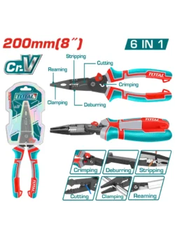 ALICATE PINZA DE PUNTA INDUSTRIAL 8 6 EN 1 MULTI-FUNSION TOTAL THTMF286
