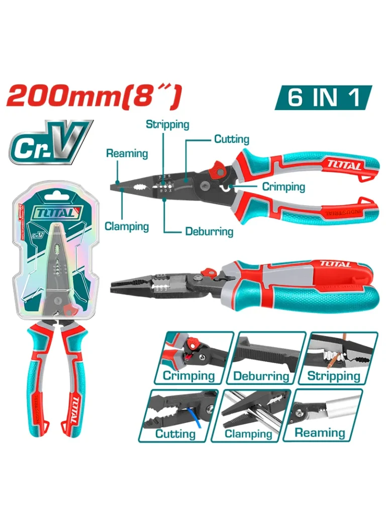 ALICATE PINZA DE PUNTA INDUSTRIAL 8 6 EN 1 MULTI-FUNSION TOTAL THTMF286