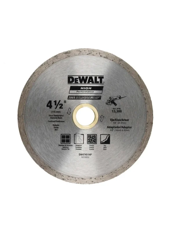 DISCO DIAMANTADO BANDA CONTINÚO MULTIPROPÓSITO 4.1/2" DEWALT DW47451HP