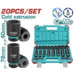 JUEGO DE 20 LLAVES COPA DE IMPACTO CORTA Y LARGA 12 10mm A 24mm TOTAL THKISD12203L