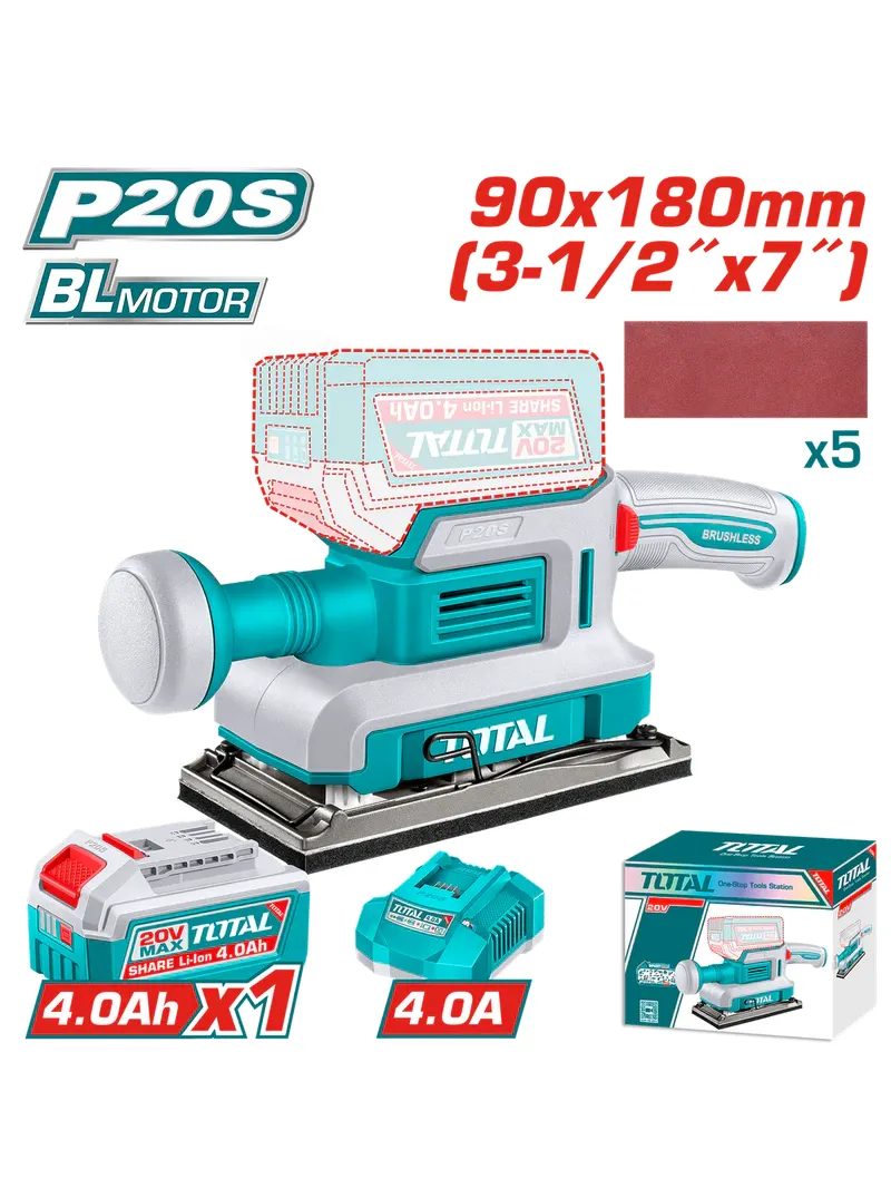 LIJADORA INALÁMBRICA RECTANGULAR 90mm X 180mm + BATERÍA 4 AH TOTAL UTFSLI20313 LIJADORA INALÁMBRICA RECTANGULAR 90mm X 180mm + BATERÍA 4 AH TOTAL UTFSLI20313