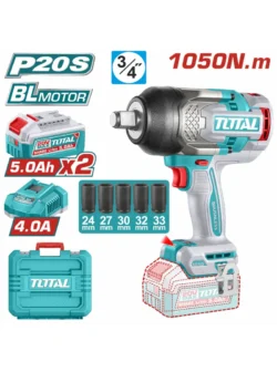 LLAVE INALÁMBRICA DE IMPACTO 34 + 2 BATERÍAS 5Ah + CARGADOR + COPAS LARGAS TOTAL UTIWLI20105