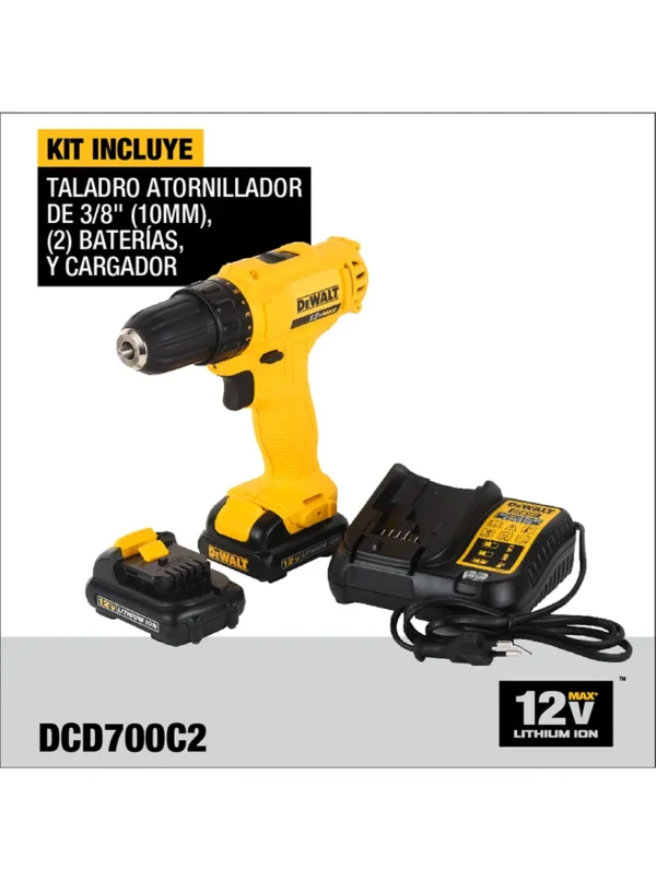 TALADRO INALÁMBRICO 12V 2 BATERÍAS + CARGADOR 12V DEWALT DCD700C2-B3