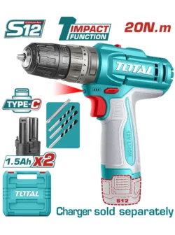 TALADRO INALÁMBRICO PERCUTOR 38 12V + 2 BATERÍAS 1,5Ah TOTAL TIDLI12206