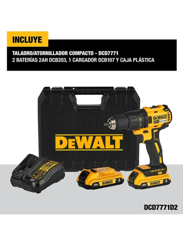 TALADRO INALÁMBRICO ROTACIÓN 1/2" 2 BATERÍAS DEWALT DCD7771D2-B3