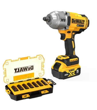 llave de impacto inalámbrica DeWalt DCF900P2 con baterías 5Ah y juego de copas DWMT74737