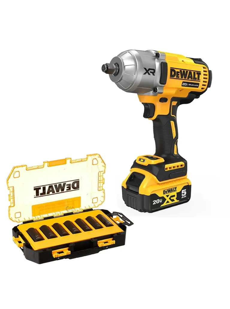 llave de impacto inalámbrica DeWalt DCF900P2 con baterías 5Ah y juego de copas DWMT74737