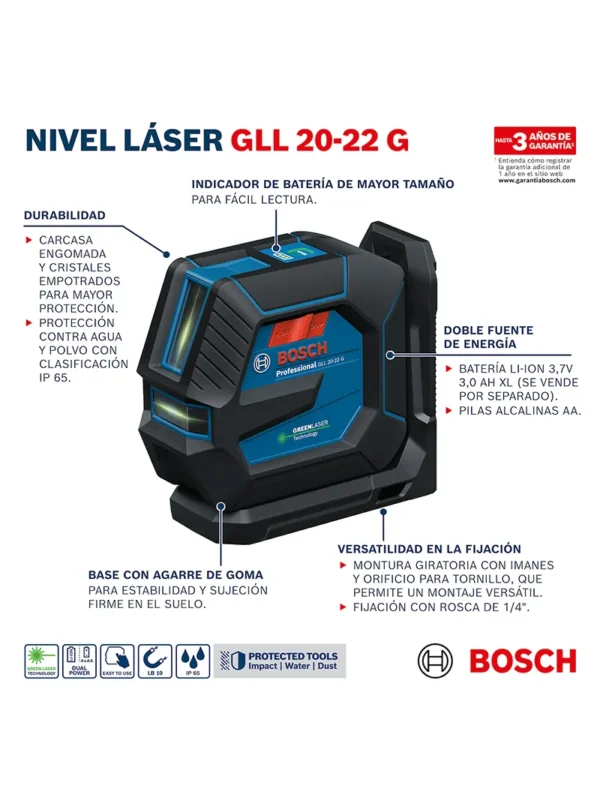 NIVEL LASER GLL 20-22 G 20M BASE MAGNETICA BOSCH