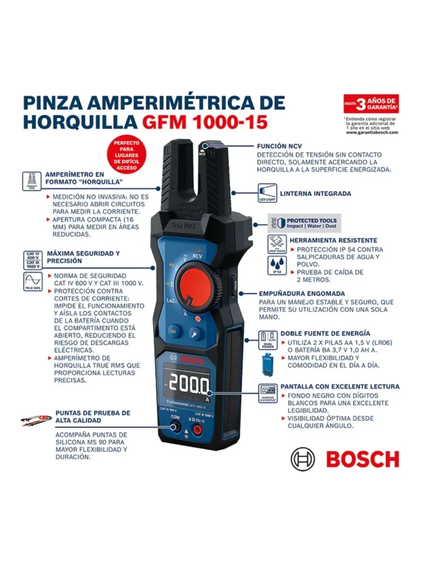 PINZA AMPERIMETRICA DE HORQUILLA BOSCH GFM 1000-15