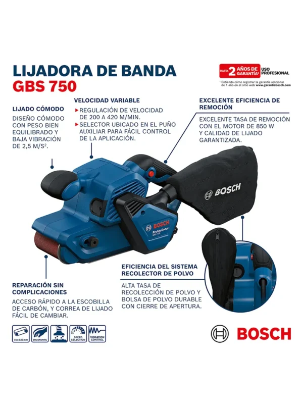 LIJADORA PROFESIONAL DE BANDA 3 X 21 GBS 750 BOSCH