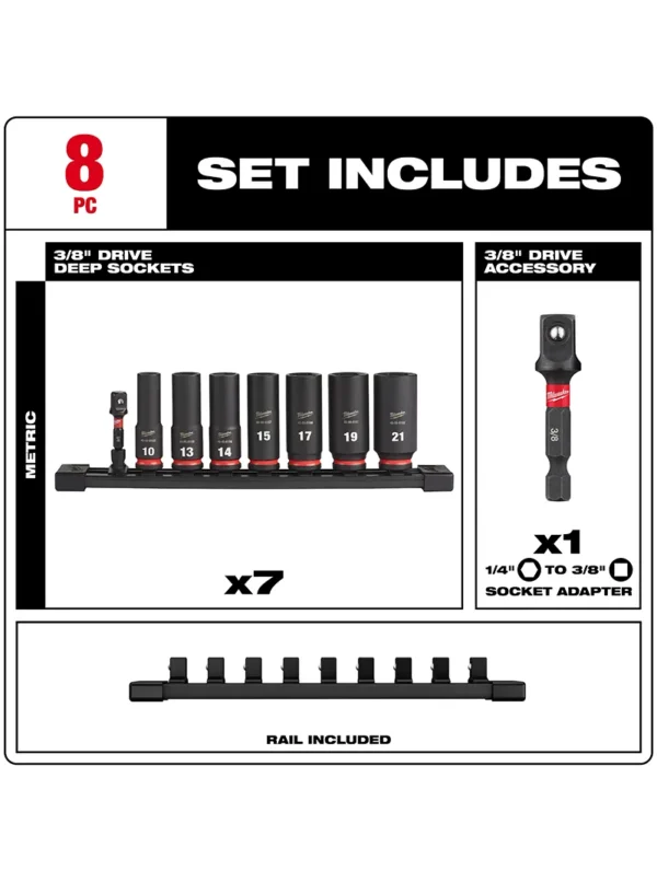 SET LLAVES COPA LARGAS 38 DE IMPACTO 10 A 21mm MILWAUKEE 49-66-7021