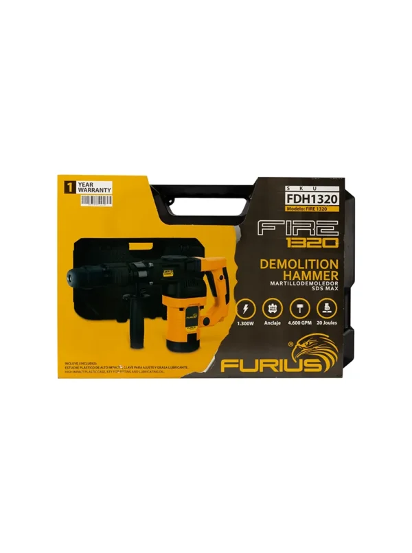 TALADRO DEMOLEDOR SDS MAX 20J 1300W FURIUS FDH1320