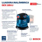 LIJADORA INALÁMBRICA ROTO ORBITAL GEX 185 5" + PILA + CARGADOR BOSCH - Imagen 10