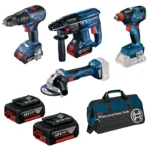 COMBO TALADRO INALÁMBRICO + ROTOMARTILLO + LLAVE DE IMPACTO + PULIDORA + 2 PILAS 4Ah BOSCH