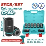 LLAVE COPA IMPACTO LARGA 34 SET DE 8 PIEZAS 26 A 38mm TOTAL THKISD34082L