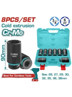 LLAVE COPA IMPACTO LARGA 34 SET DE 8 PIEZAS 26 A 38mm TOTAL THKISD34082L