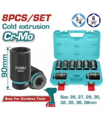 LLAVE COPA IMPACTO LARGA 34 SET DE 8 PIEZAS 26 A 38mm TOTAL THKISD34082L