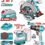 TALADRO INALÁMBRICO PERCUTOR + SIERRA 7.14 + LIJADADORA ROTO ORBITAL + 2 BATERÍAS TOTAL UTOSLI250181