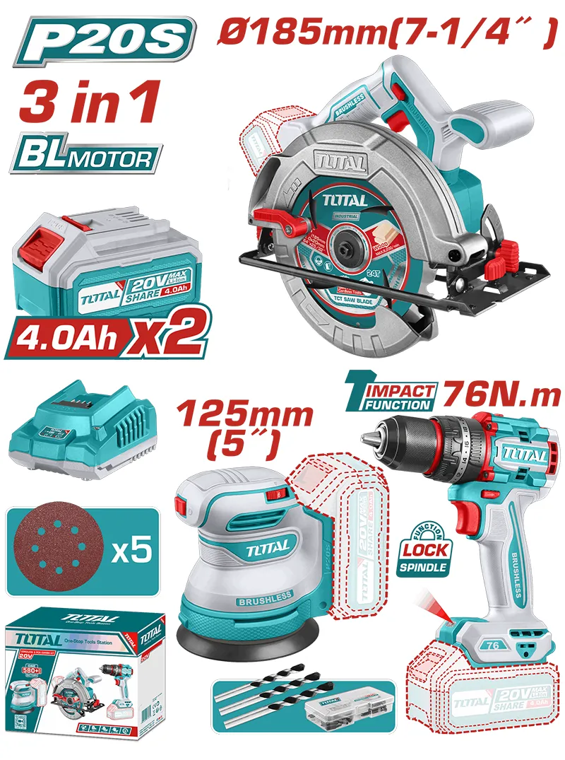 TALADRO INALÁMBRICO PERCUTOR + SIERRA 7.14 + LIJADADORA ROTO ORBITAL + 2 BATERÍAS TOTAL UTOSLI250181 TALADRO INALÁMBRICO PERCUTOR + SIERRA 7.14 + LIJADADORA ROTO ORBITAL + 2 BATERÍAS TOTAL UTOSLI250181